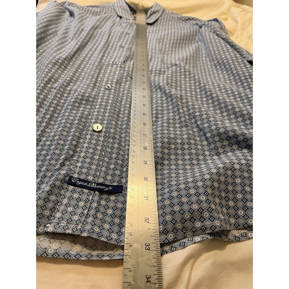 English Laundry Men's XL Stretch Shirt Blue Geometric Print Button Down - Picture 10 of 10